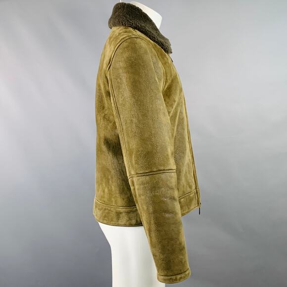 TODD SNYDER Size M Olive Green Lambskin Shearling Bomber Jacket - Picture 3 of 10